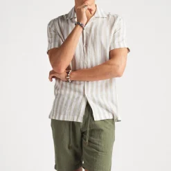 Cuba Linen Shirt Beige Stripe