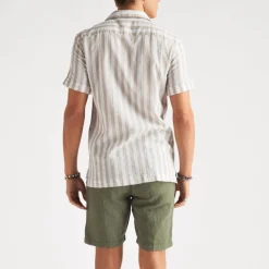 Cuba Linen Shirt Beige Stripe