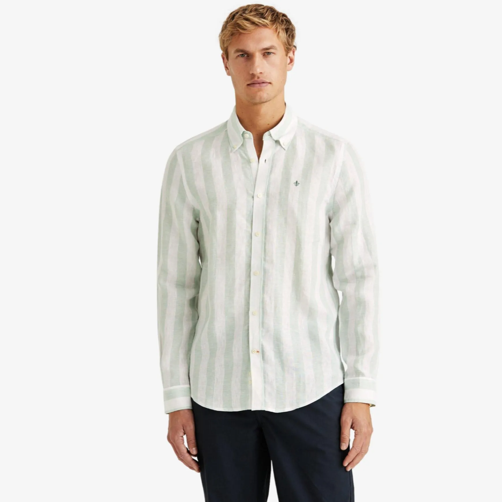 Douglas Striped Linen Shirt Light Green