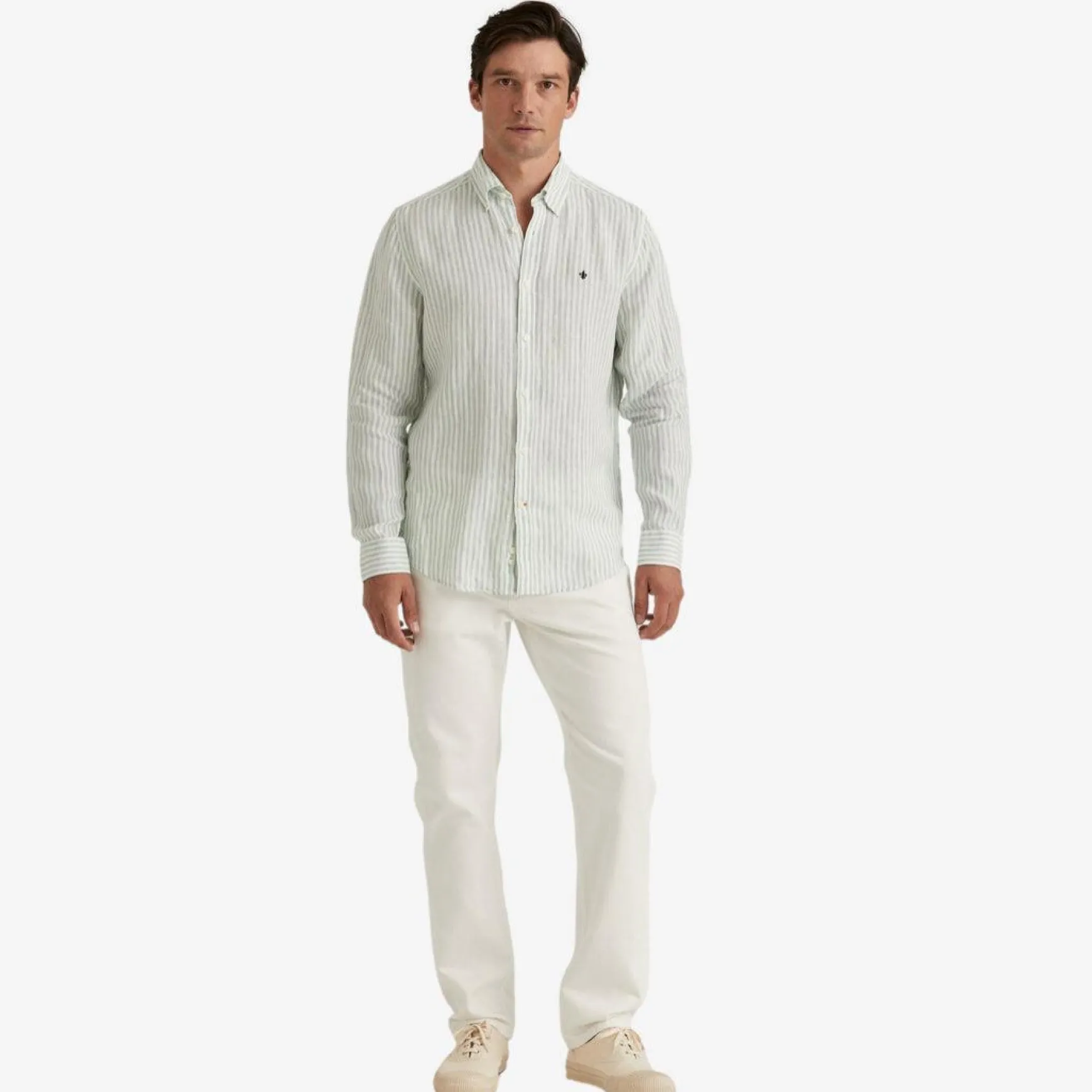 Douglas Striped Linen Shirt Green