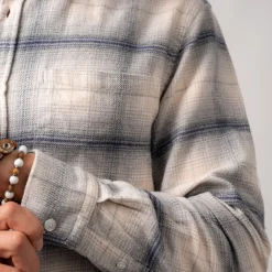 Heavy Flannel Check Overshirt Light Grey