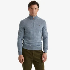 John Merino Half Zip Blue