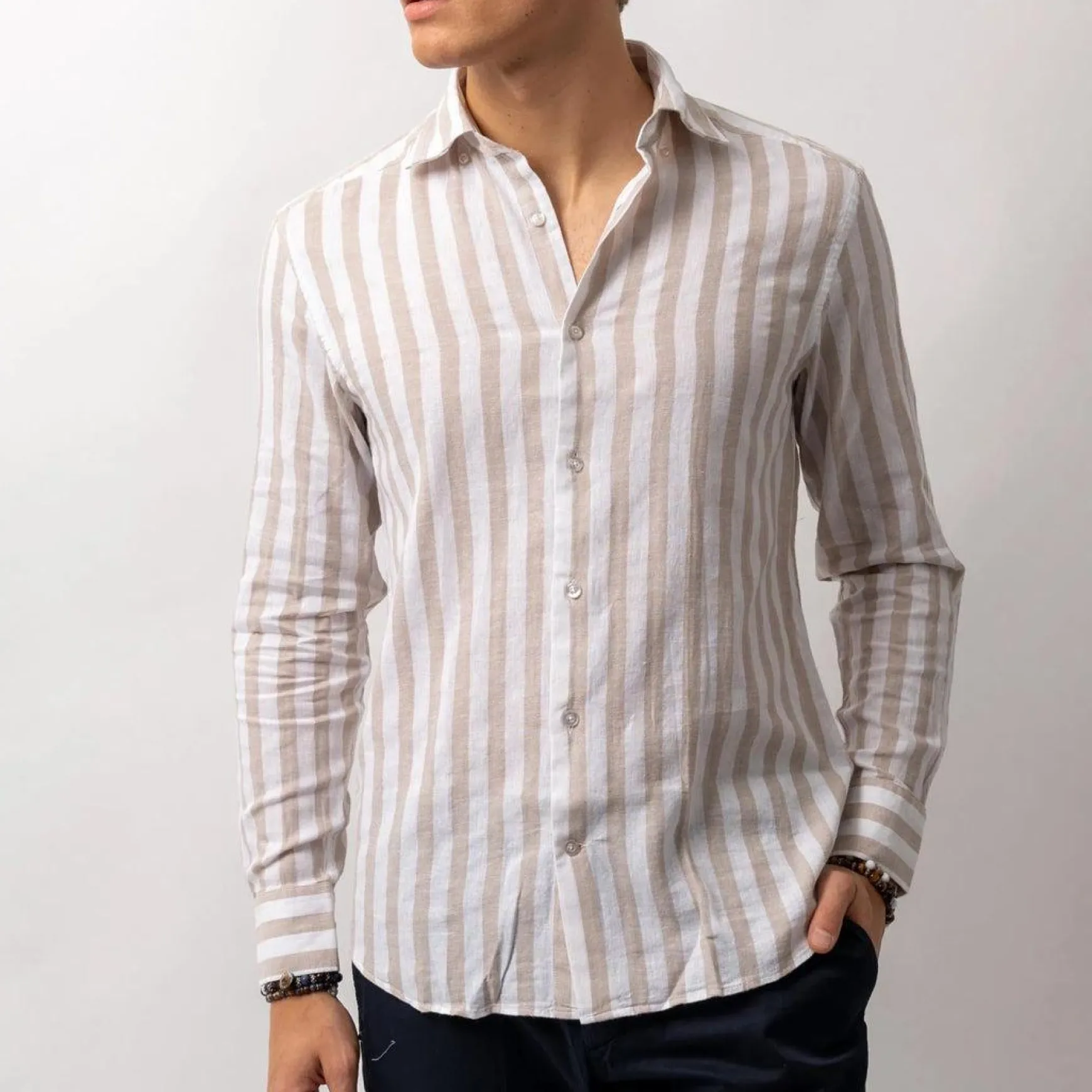 Luca Linen Shirt Stripe Beige